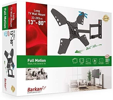 Laikiklis BARKAN 3400L.B 65" lygiam/lenktam TV, 4 lankstų, sieninis, juodas