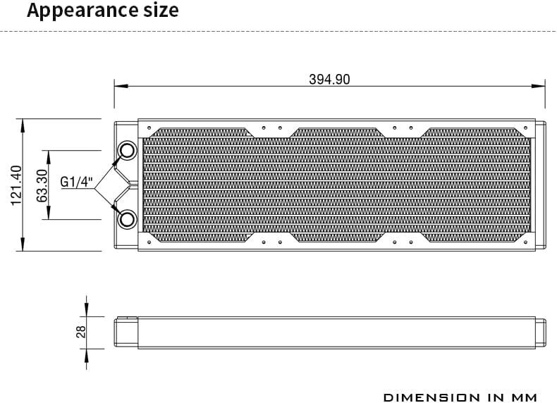Barrow radiatoriaus 360mm techniniai matmenys