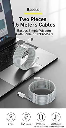 Baseus laidų rinkinys (USB - „Lightning“ 2 vnt.). greitas įkrovimas 1,5 m (Baltas)