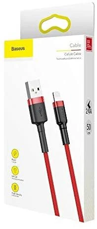 Kabelis Baseus USB2.0 A - IP lightning, 0.5 m, QC3.0 su nailoniniu šarvu Cafule raudonas/juodas