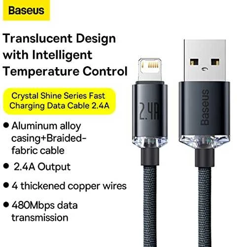 Baseus Crystal Shine laidas USB - Lightning 2.4A 1.2m - Juodas