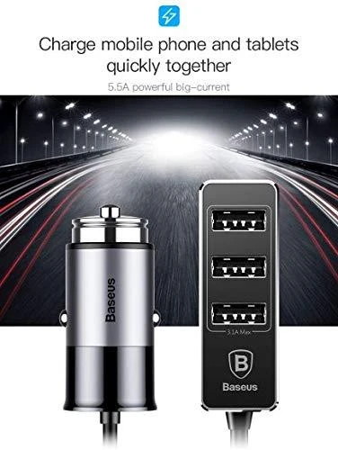 Įkroviklis automobilinis Baseus CCTON-01 (4xUSB 5.5A) juodas