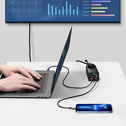 Baseus GaN3 Pro sieninis įkroviklis / maitinimo juosta 2xUSB + 2xUSB-C + AC 100W juodas