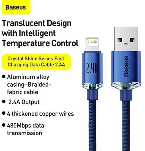 Baseus Crystal Shine USB - Lightning kabelis 2.4A 2m - Mėlynas