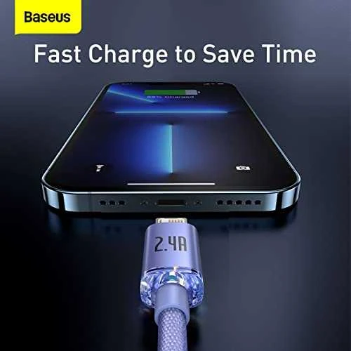 Baseus Crystal Shine kabelis USB - Lightning 2.4A 2m - Violetinis