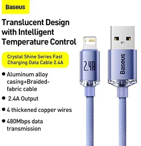 Baseus Crystal Shine kabelis USB - Lightning 2.4A 2m - Violetinis