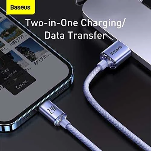 Baseus Crystal Shine kabelis USB - Lightning 2.4A 2m - Violetinis