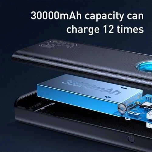 LiPo išorinis akumuliatorius (Powerbank) 30000mAh 65W su PD3.0 QC3.0 4xUSB + USB C Amblight juodas BASEUS