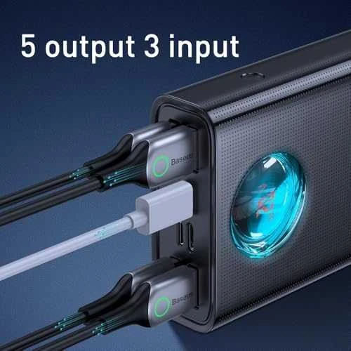 LiPo išorinis akumuliatorius (Powerbank) 30000mAh 65W su PD3.0 QC3.0 4xUSB + USB C Amblight juodas BASEUS