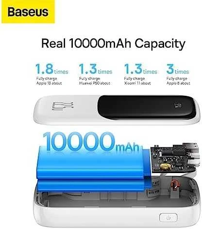Powerbank Baseus Qpow PRO su kabeliu, 10000mAh, 22.5W (balta)