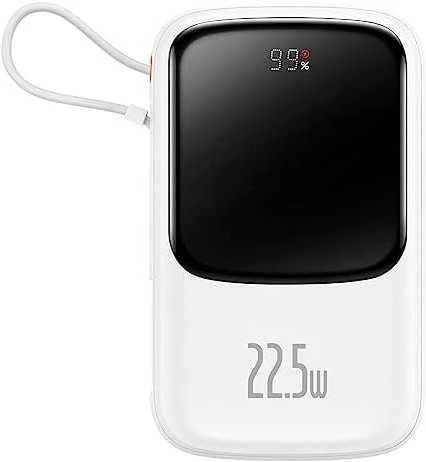 Powerbank Baseus Qpow PRO su kabeliu, 10000mAh, 22.5W (balta)