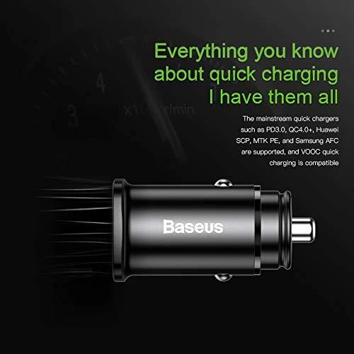 Baseus Square automobilinis įkroviklis PPS QC4.0 / PD3.0 5A 30W - Juodas