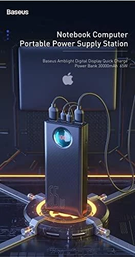 Baseus Sieninis įkroviklis GaN3 Pro 65W 2xUSB + 2xUSB-C QC4+ PD3.0 su USB-C 1.5m laidu, juodas