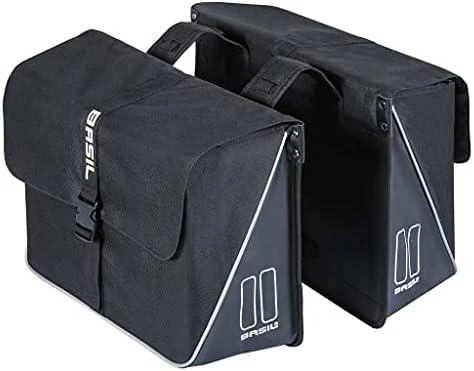 Basil Double City Pannier BASIL FORTE DOUBLE BAG 35L, Universal Bridge System, vandeniui atsparus brezentas ir poliesteris, juoda (NAUJA)