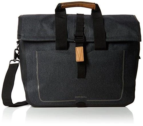 Basil Single City Pannier URBAN DRY BUSINESS BAG 20L, užsegimas kabliuku, vandeniui atsparus poliesteris, medžio anglis (BAS-17661)