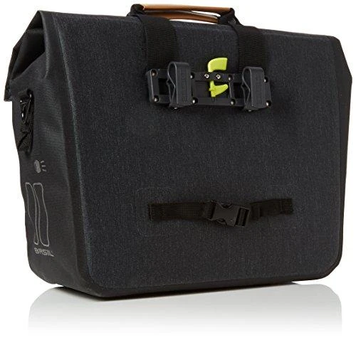 Basil Single City Pannier URBAN DRY BUSINESS BAG 20L, užsegimas kabliuku, vandeniui atsparus poliesteris, medžio anglis (BAS-17661)