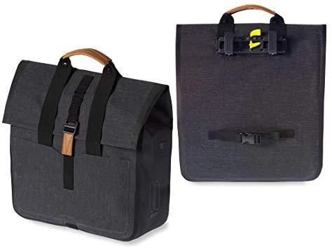 Basil Single City Pannier URBAN DRY SHOPPER 20L, užsegimas kabliuku, vandeniui atsparus poliesteris, medžio anglis (BAS-17658)
