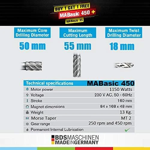 Stacionarus gręžtuvas BDS MABasic 450; 1050 W; elektrinis; magnetinis