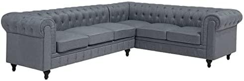 Beliani 6 vietų kampinė sofa CHESTERFIELD, pilka, kairinė