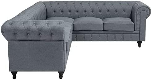 Beliani 6 vietų kampinė sofa CHESTERFIELD, pilka, kairinė