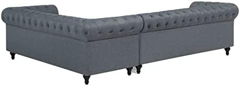 Beliani 6 vietų kampinė sofa CHESTERFIELD, pilka, kairinė
