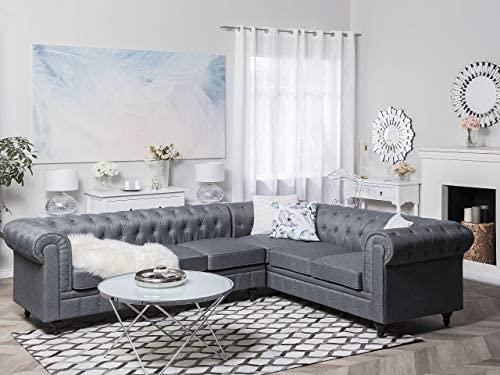 Beliani 6 vietų kampinė sofa CHESTERFIELD, pilka, kairinė