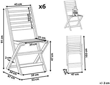 Beliani 6 sodo kėdžių komplektas TOLVE Akacijos mediena Ruda