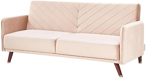 Beliani Trivietė išskleidžiama sofa SENJA, veliūras, smėlio spalvos