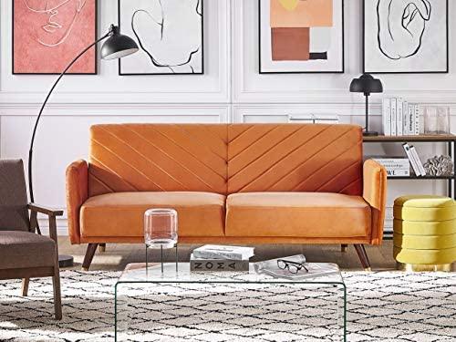 Beliani Išskleidžiama 3 vietų sofa SENJA, veliūrinė, oranžinė