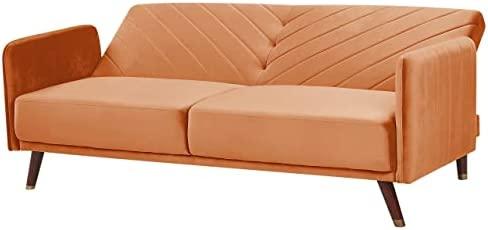 Beliani Išskleidžiama 3 vietų sofa SENJA, veliūrinė, oranžinė