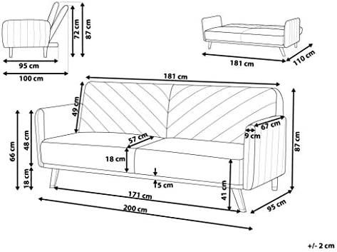 Beliani Išskleidžiama 3 vietų sofa SENJA, veliūrinė, oranžinė
