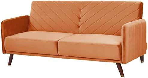 Beliani Išskleidžiama 3 vietų sofa SENJA, veliūrinė, oranžinė