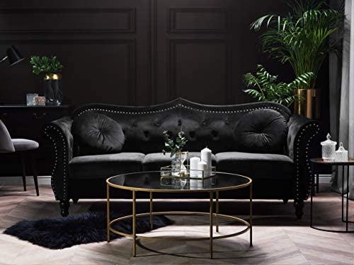 Beliani Trivietė sofa SKIEN, veliūras, juoda