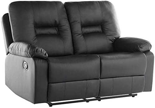 Beliani 2 vietų sofa su rankine atsipalaidavimo funkcija BERGEN, eko oda, juoda