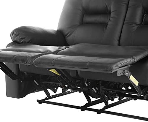 Beliani 2 vietų sofa su rankine atsipalaidavimo funkcija BERGEN, eko oda, juoda