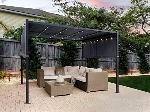 Beliani Sodo pavėsinė su LED apšvietimu PARGA metalinė 310 cm x 310 cm tamsiai pilka