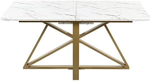 Beliani Išskleidžiamas valgomojo stalas MAXIMUS baltas marmuras 160/200 cm 90 cm