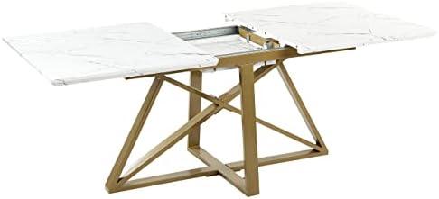 Beliani Išskleidžiamas valgomojo stalas MAXIMUS baltas marmuras 160/200 cm 90 cm