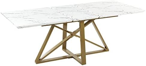 Beliani Išskleidžiamas valgomojo stalas MAXIMUS baltas marmuras 160/200 cm 90 cm