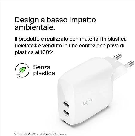 Belkin 60W, 2x USB-C PD PPS 30W, balta