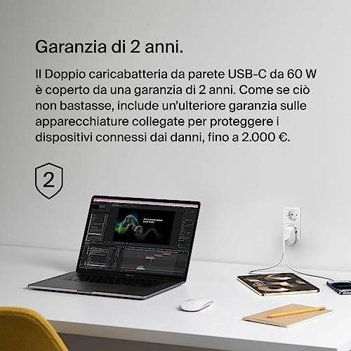 Belkin 60W, 2x USB-C PD PPS 30W, balta