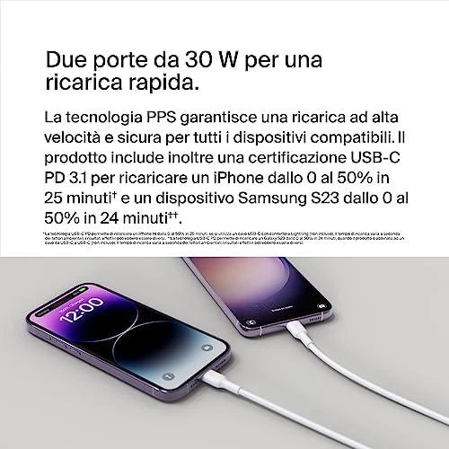 Belkin 60W, 2x USB-C PD PPS 30W, balta