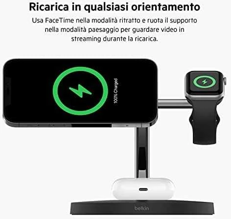 Belkinas | Pro MagSafe 3in1 belaidis įkrovimo stovas + kintamosios srovės maitinimo adapteris | PAdidinkite įkrovimą