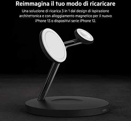 Belkinas | Pro MagSafe 3in1 belaidis įkrovimo stovas + kintamosios srovės maitinimo adapteris | PAdidinkite įkrovimą