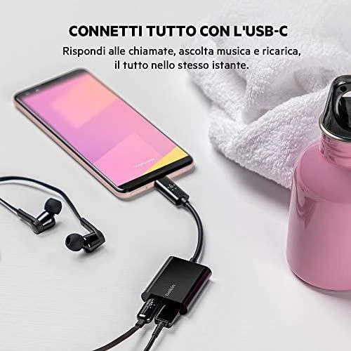 Belkin USB-C adapteris su ausinių ir krovimo jungtimis
