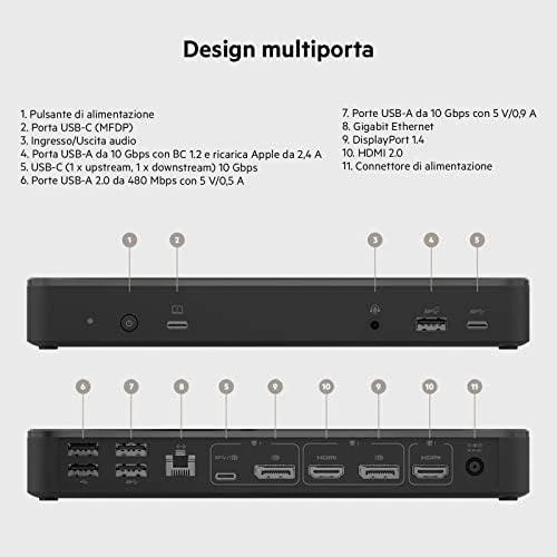 Belkin 14w1 | 3x USB-C | 3x USB 3.1 gen 2 | 2x USB 2.0 | 2x HDMI | 2x DP | 1x RJ | 1x miniJack 3,5mm