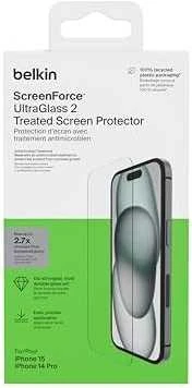 Belkin „SCREENFORCE PRO ULTRAGLASS2 ANT“ – skirtas „iPhone 15/14 PRO“