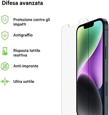 Belkinas | ScreenForce Pro grūdinto stiklo antimikrobinė ekrano apsauga | Apple | iPhone 14/13/13 Pro | Grūdintas stiklas | Skaidrus