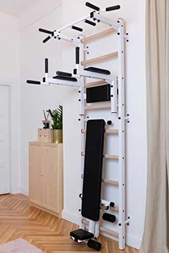 Medinė-metalinė gimnastikos sienelė su metaliniu skersiniu BenchK 511