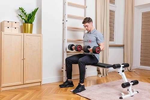 Medinė-metalinė gimnastikos sienelė su metaliniu skersiniu BenchK 511